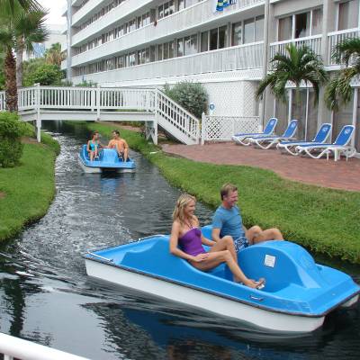 a group of people in a pool of water