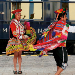 Welcome dance at the Hiram Bingham lounge, Machu Pachu, Peru, South America