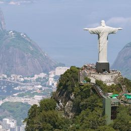 Aerial view of Rio de Janeiro with Christ Redeemer and Corcovado Mountain, Brazil, South America