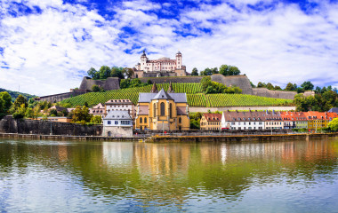 Authentic beautiful towns of Germany - Wurzburg, view with vineyrds and castle, Europe