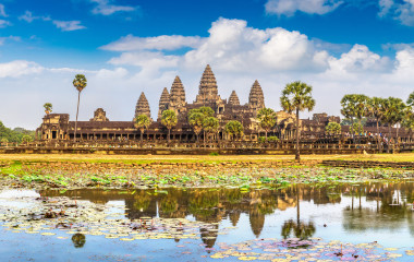 Panorama of Angkor Wat temple in Siem Reap, Cambodia in a summer day