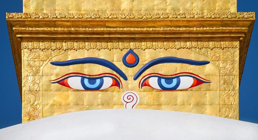 Augen des Buddha auf dem Stupa von Bodnath