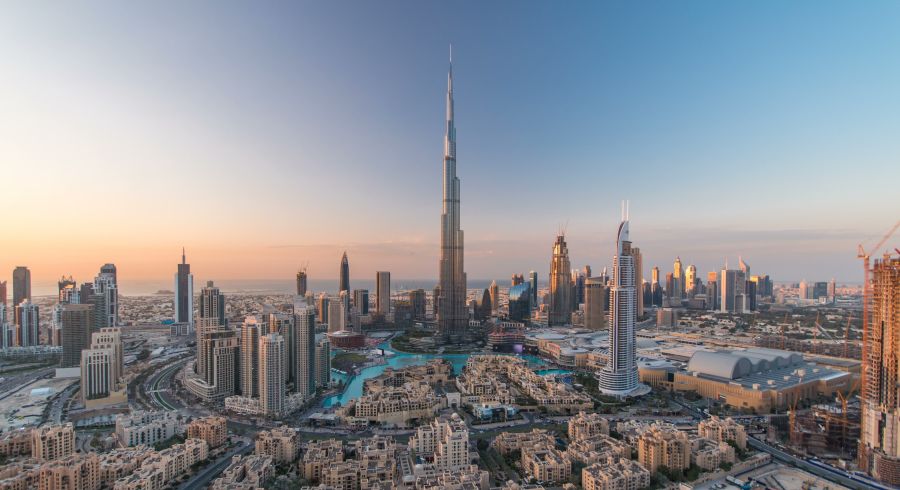 Downtown Dubai with the Burj Khalifa in the distance