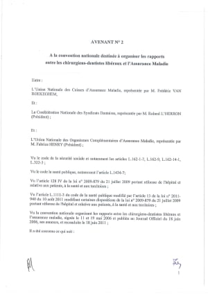 L1225 pj1 avenant n 2 a la convention nationale c dentistes et ass - Eugenol