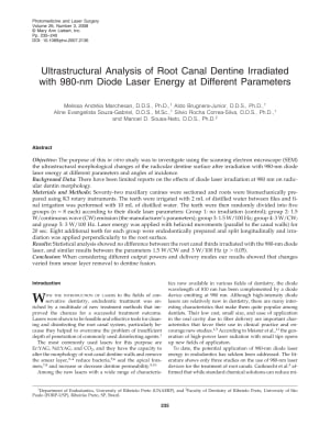 Ultrastructural analysis of root canal dentine irradiated with 980 nm diode laser energy at different parameters pqvodf - Eugenol