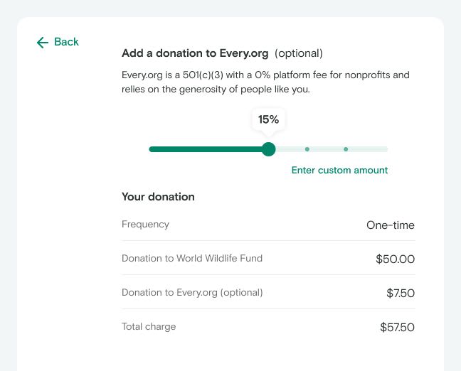 A closeup of the tipping interface. It shows a slider for choosing the amount of your tip as a percentage of the whole donation.