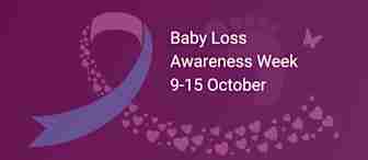 A purple background with a heart-shaped ribbon and butterfly design symbolizes Baby Loss Awareness Week. The text reads, "Baby Loss Awareness Week 9-15 October" and "fieldfisher" is displayed in the top right corner.