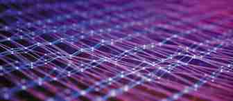 A close-up image depicting an abstract, interconnected network of glowing lines and nodes against a gradient background of purple, pink, and blue hues. The lines form a complex web, creating a futuristic and digital aesthetic.