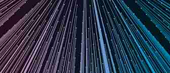 An abstract image featuring a dark background with vibrant lines radiating outward from the center. The lines vary in thickness and length, creating a dynamic, starburst-like pattern in shades of blue and pink. Small white dots accentuate the tips of the lines.