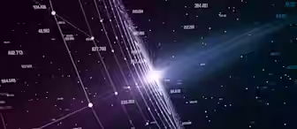 A digital rendering of a starry night sky with interconnected nodes and lines forming a network pattern on the left. Several numerical values are scattered throughout the image against a dark backdrop, creating an impression of data points or constellations.