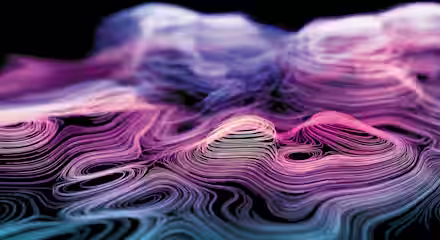 A digital abstract art piece featuring flowing, wave-like lines in vibrant, gradient colors of pink, purple, and blue. The curves create a sense of depth and motion on a dark background, evoking the texture of a surreal, ethereal landscape.