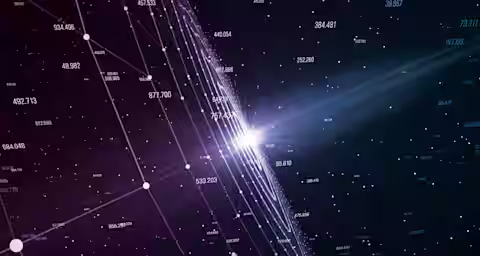 A digital rendering of a starry night sky with interconnected nodes and lines forming a network pattern on the left. Several numerical values are scattered throughout the image against a dark backdrop, creating an impression of data points or constellations.