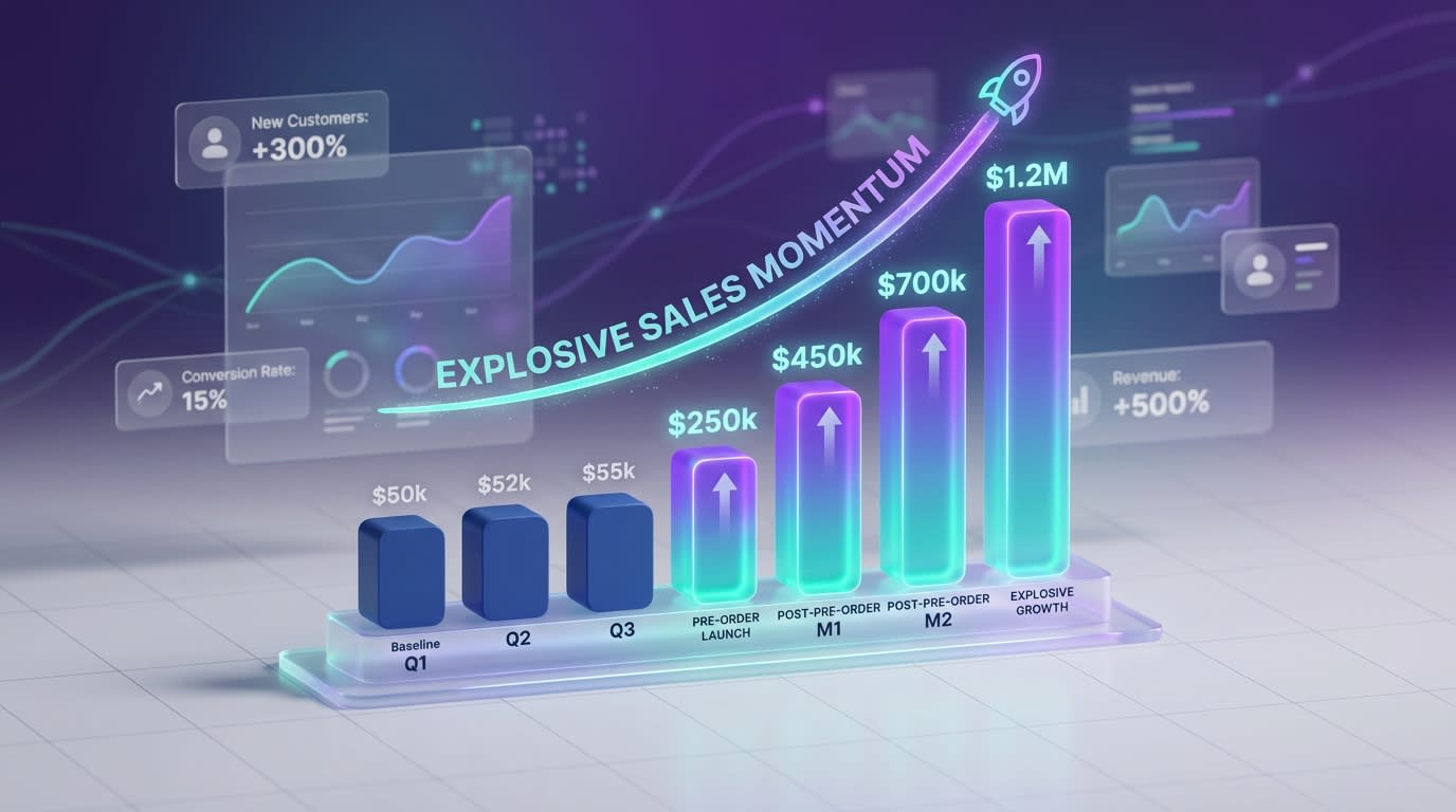 A bar chart showing the growth of sales after implementing pre-orders