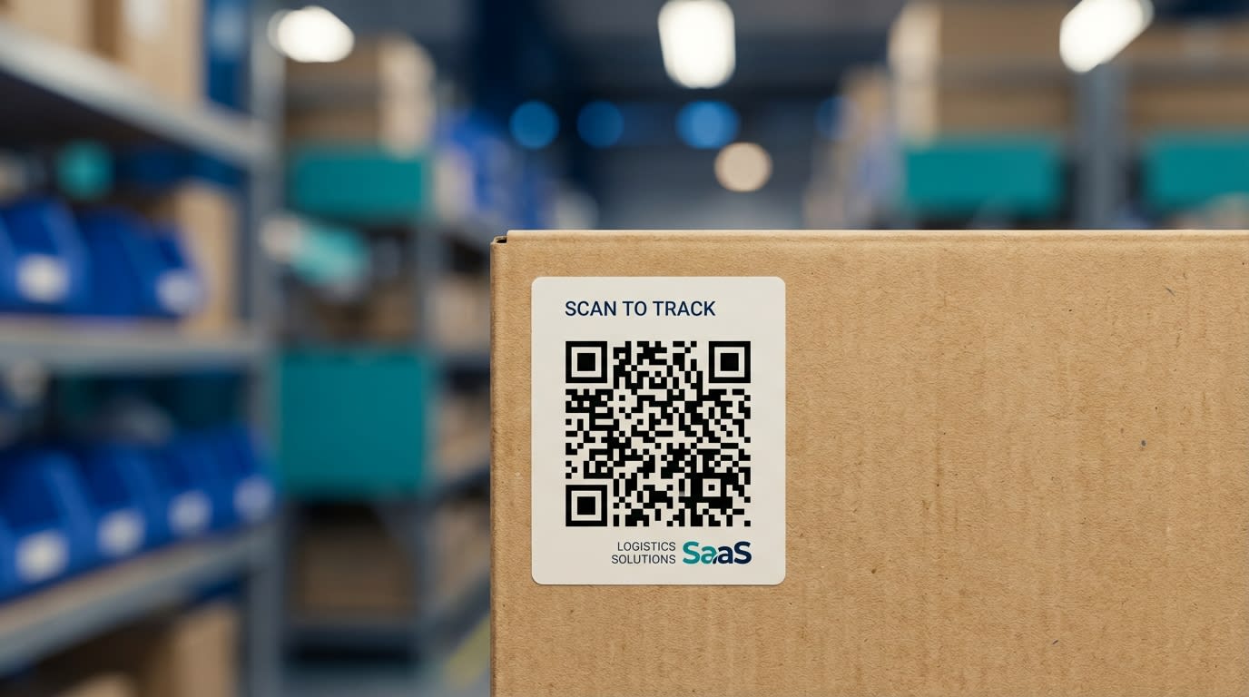 Close up of a product label featuring a scannable QR code linking to a Shopify reorder page for warehouse staff