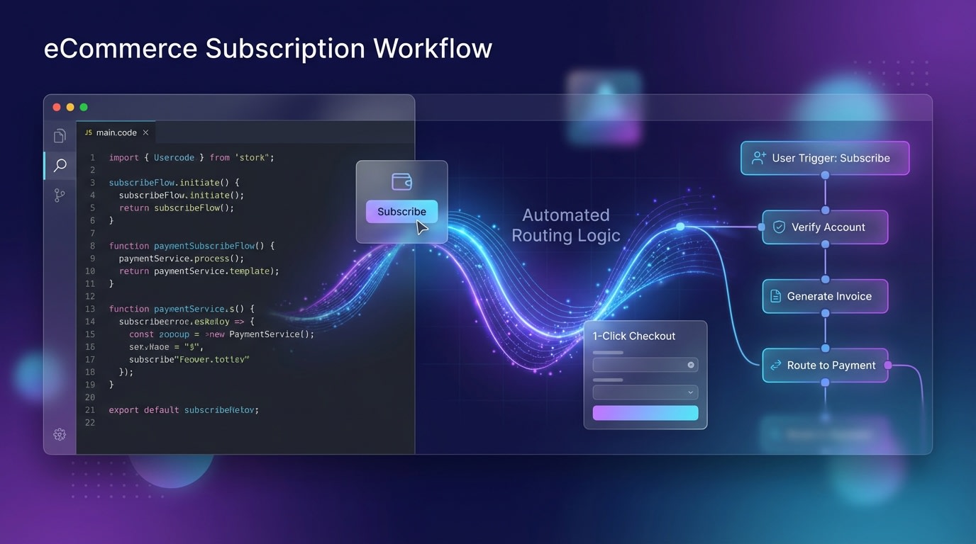 Code snippet and visual builder showing how to route a popup button click directly into a subscription app checkout flow