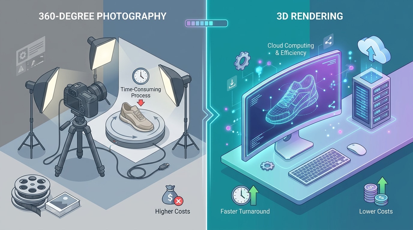 Comparison chart showing the cost and time differences between 360 photography and 3D rendering