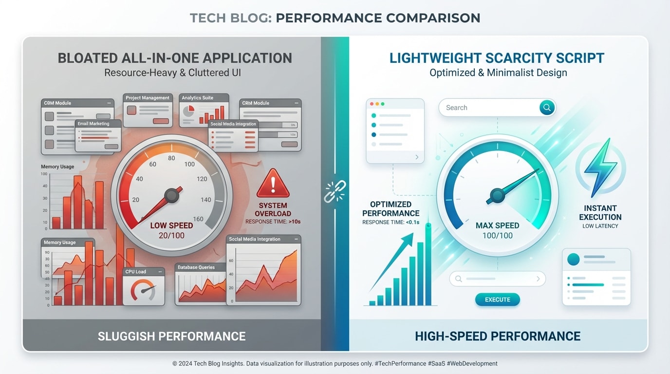 Page speed comparison chart showing an all-in-one app vs a lightweight scarcity script