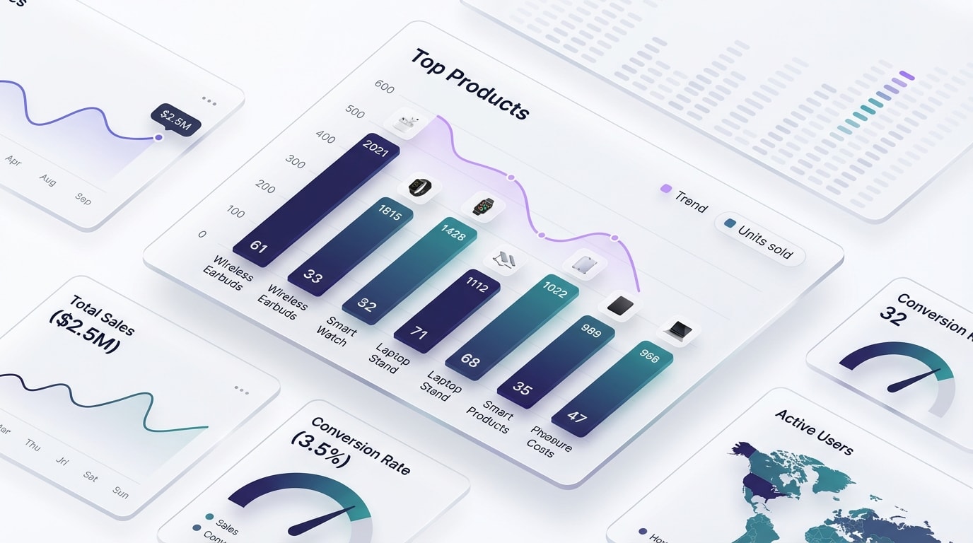 Shopify Analytics dashboard showing top products by units sold filter