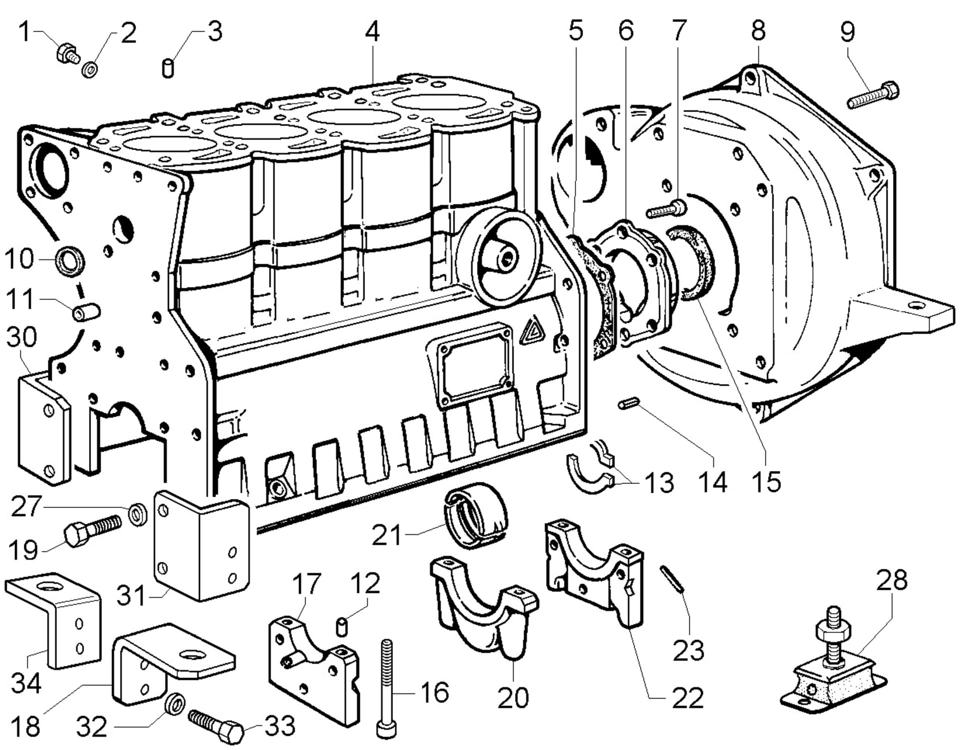 Enigne block and flywheel