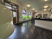 kings hall reception decorated with balloons and bunting