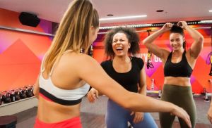 girls laughing in the gym