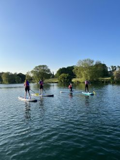 4 paddleboarders on Stanborough Lake