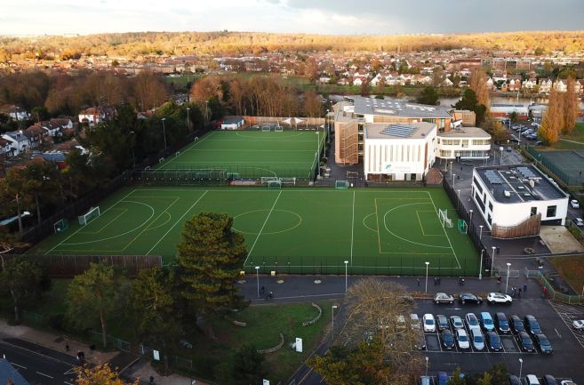 Day time aerial view of pitches at Teddington Sports Centre