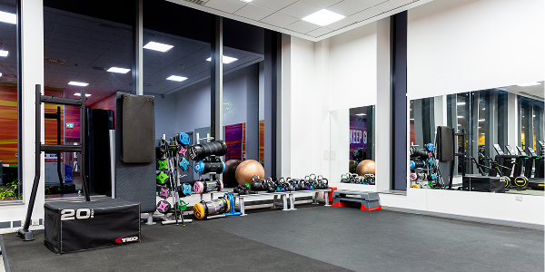 a view of the free weights are at the gym at Hough End  a view of the free weights are at the gym at Hough End