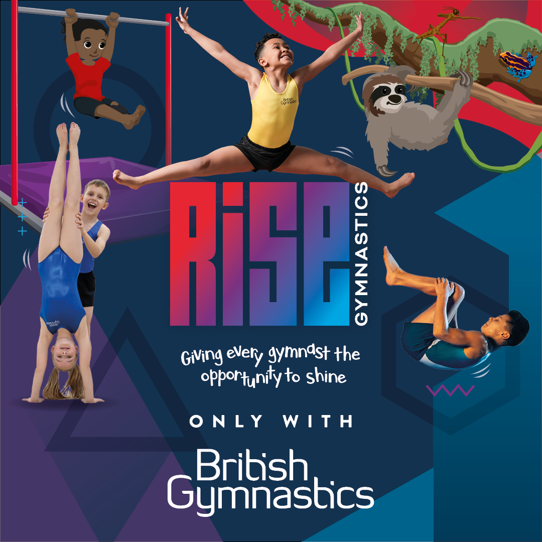The RISE Gymnastics logo, Betters national partnership scheme with British Gymnastics