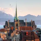 Lausanne Cathedral with Mountain Backdrop