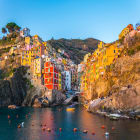 Colorful Buildings in Cliffs of Riomaggiore Village in Cinque terre 
