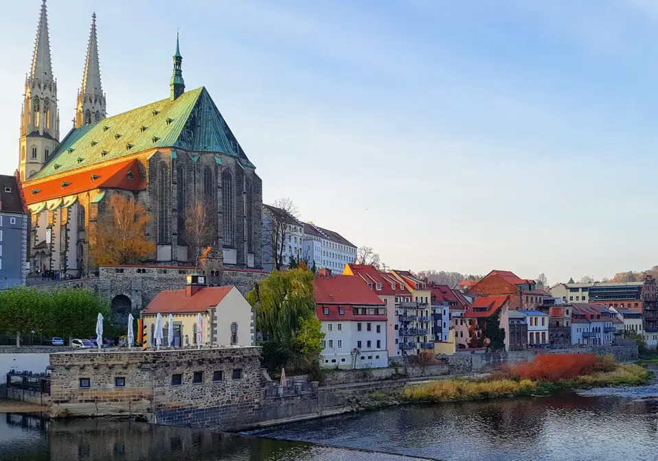 Church by a River with Red Roofed Houses in Gorlitz