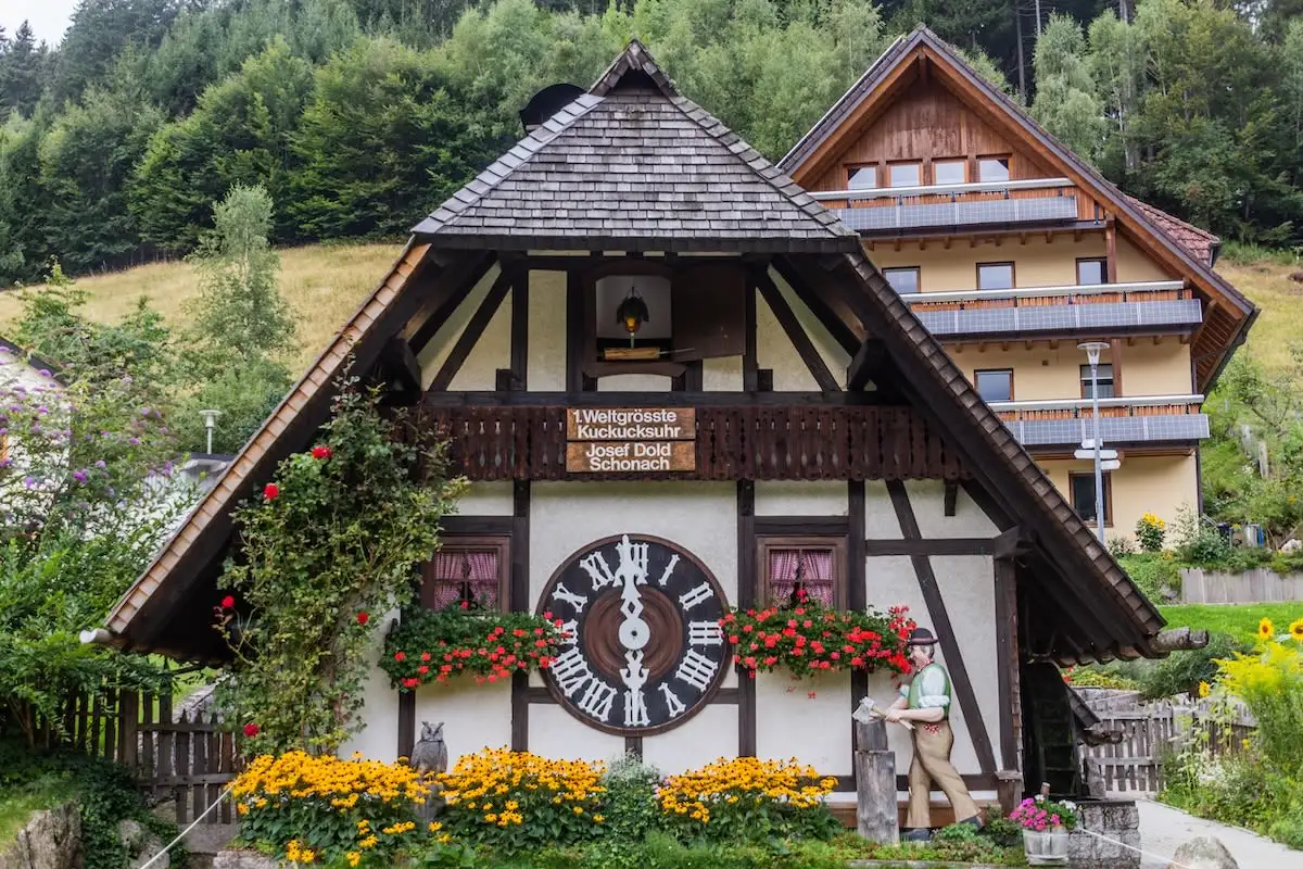 timbered house with cuckoo clock in triberg