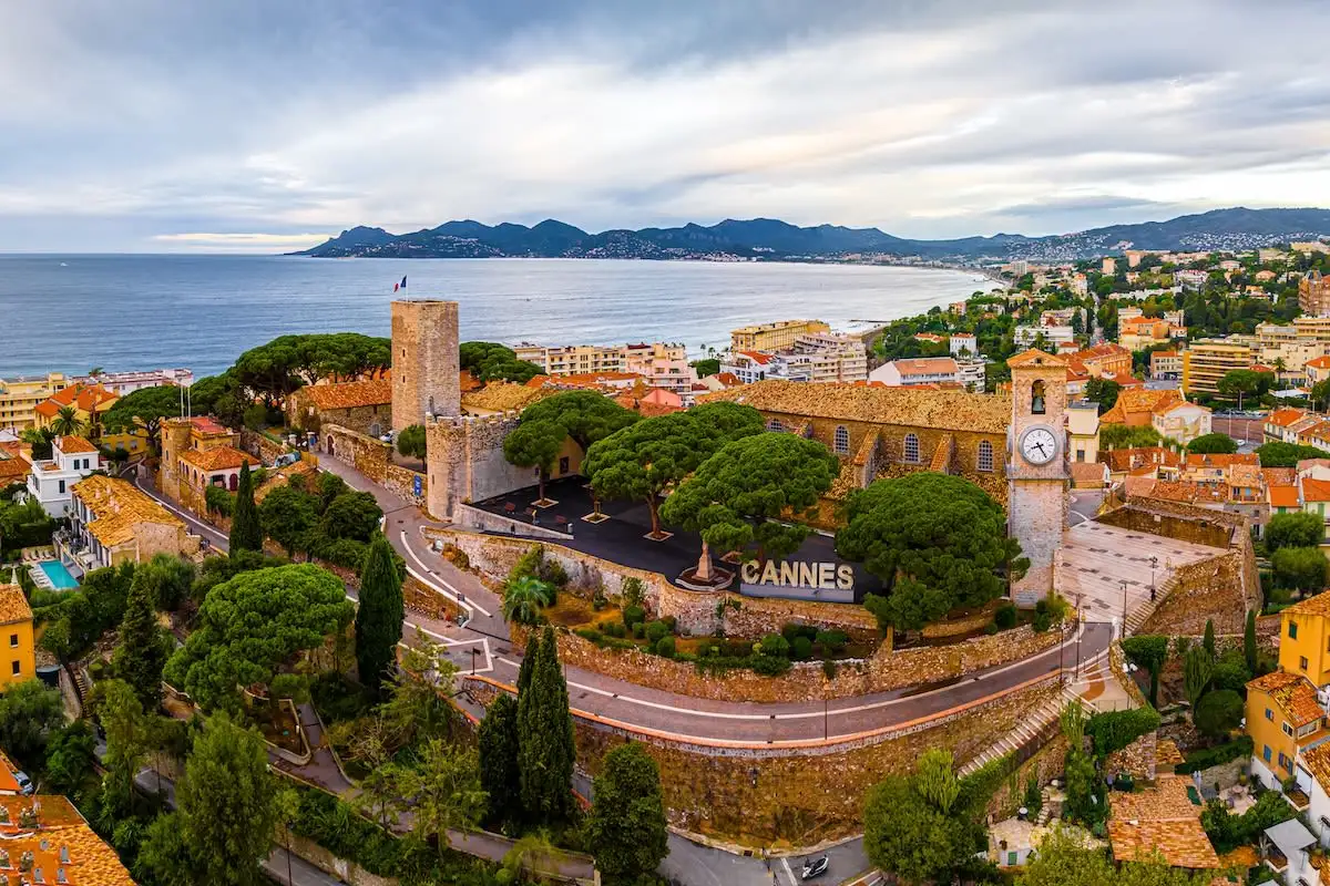 Aerial view of Château de la Castre in Cannes France