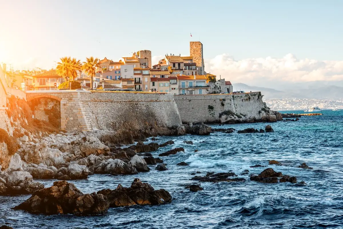 seaside wall and stone tower in Antibes France