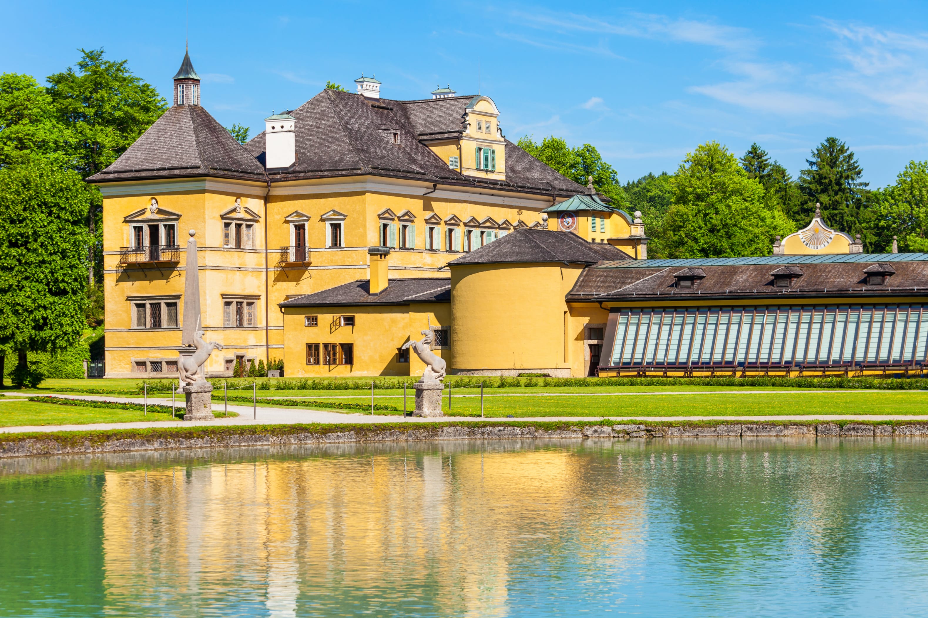 Yellow Hellbrunn Palace in Salzburg Italy