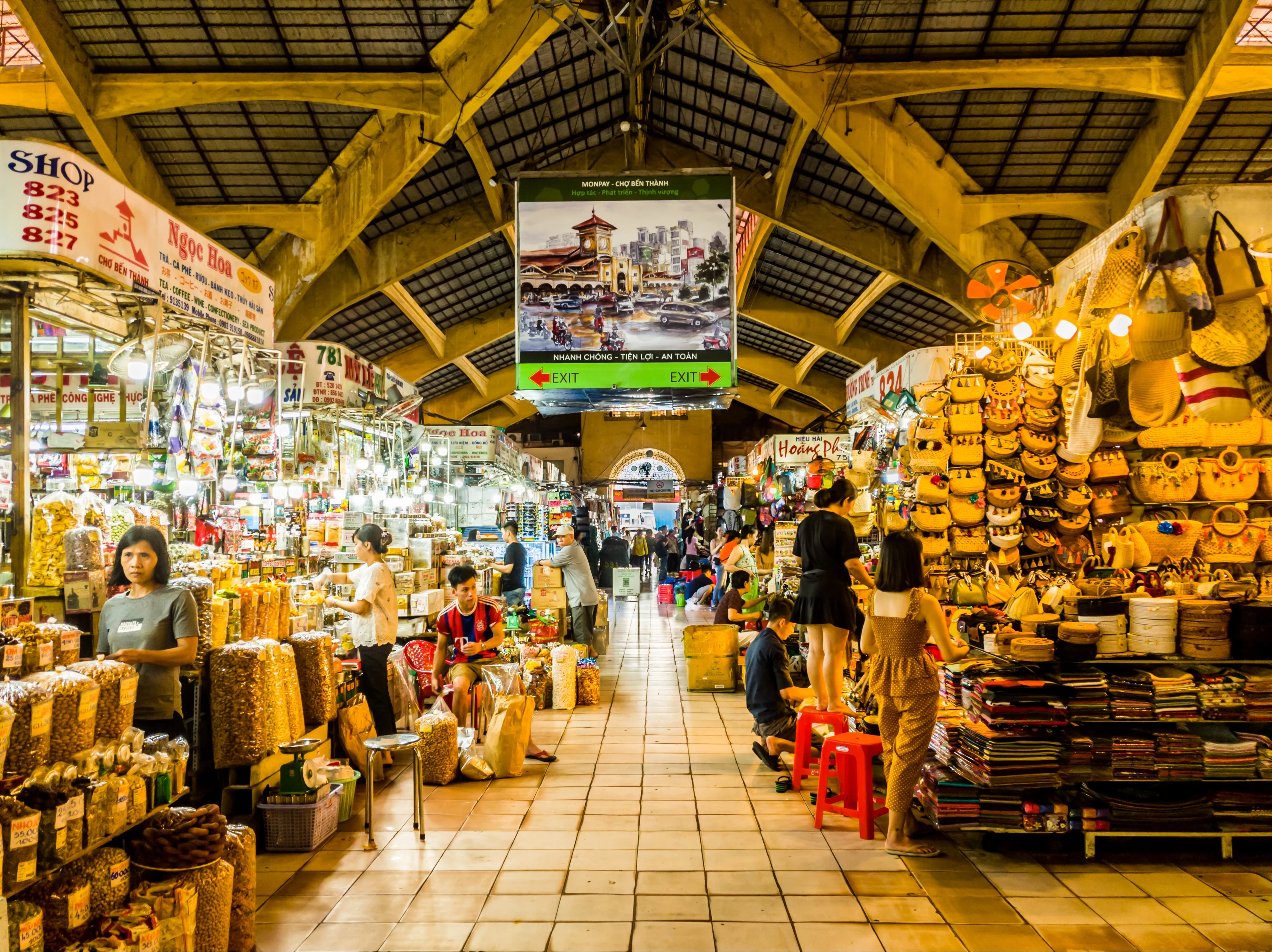 line of stalls inside a flea market