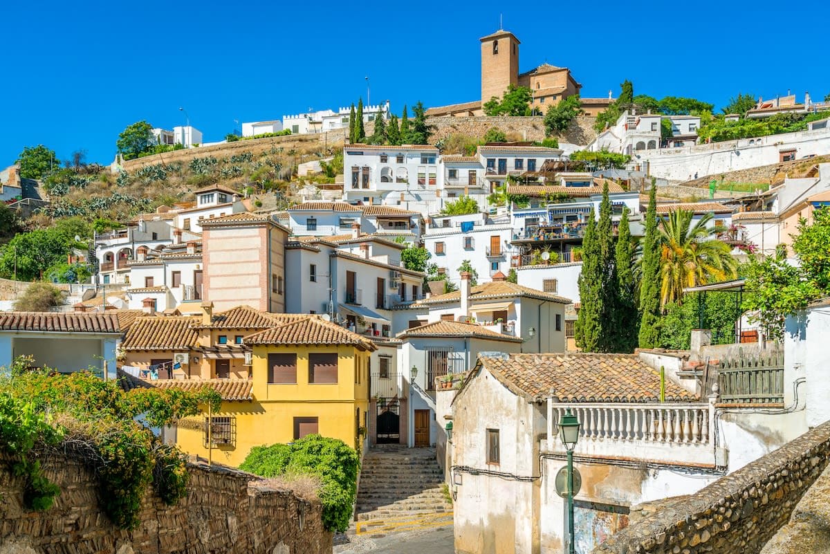 Looking up at hillside Albacin district in Granada Spain