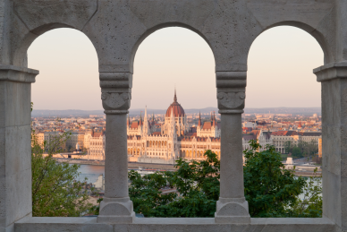 View of the Hungarian Parliament from a Hillside in Budapest