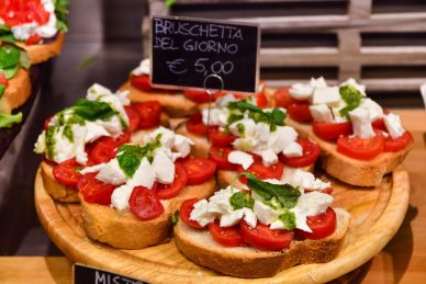 Plate of Bruschetta with Tomato and Mozzerella 