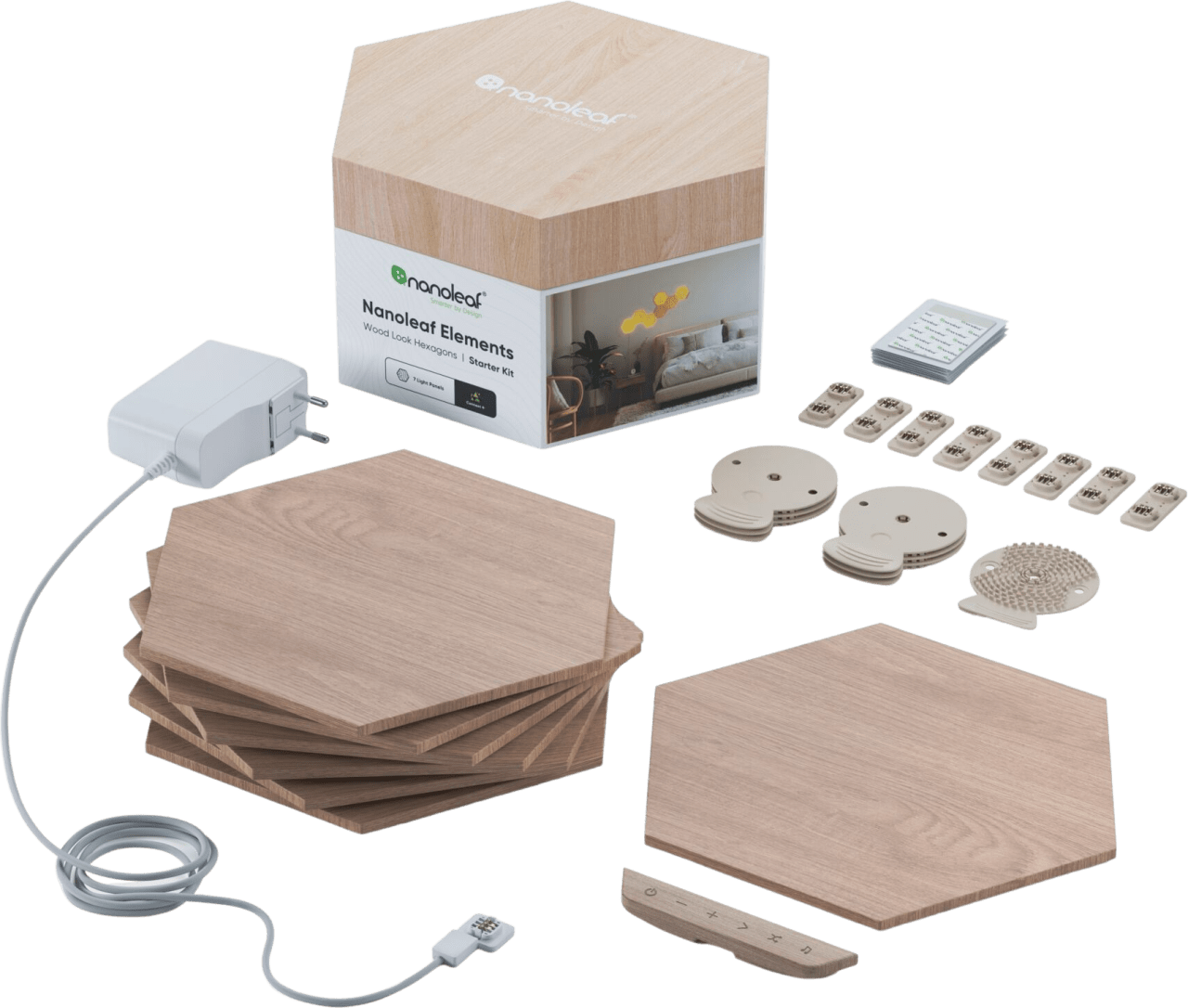 Madera Nanoleaf Elements - Kit básico de hexágonos con apariencia de madera, 7 piezas.4