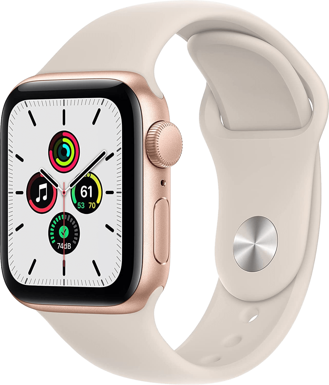 Starlight Apple Watch SE GPS, caja de aluminio en oro y correa deportiva, 44 mm.1