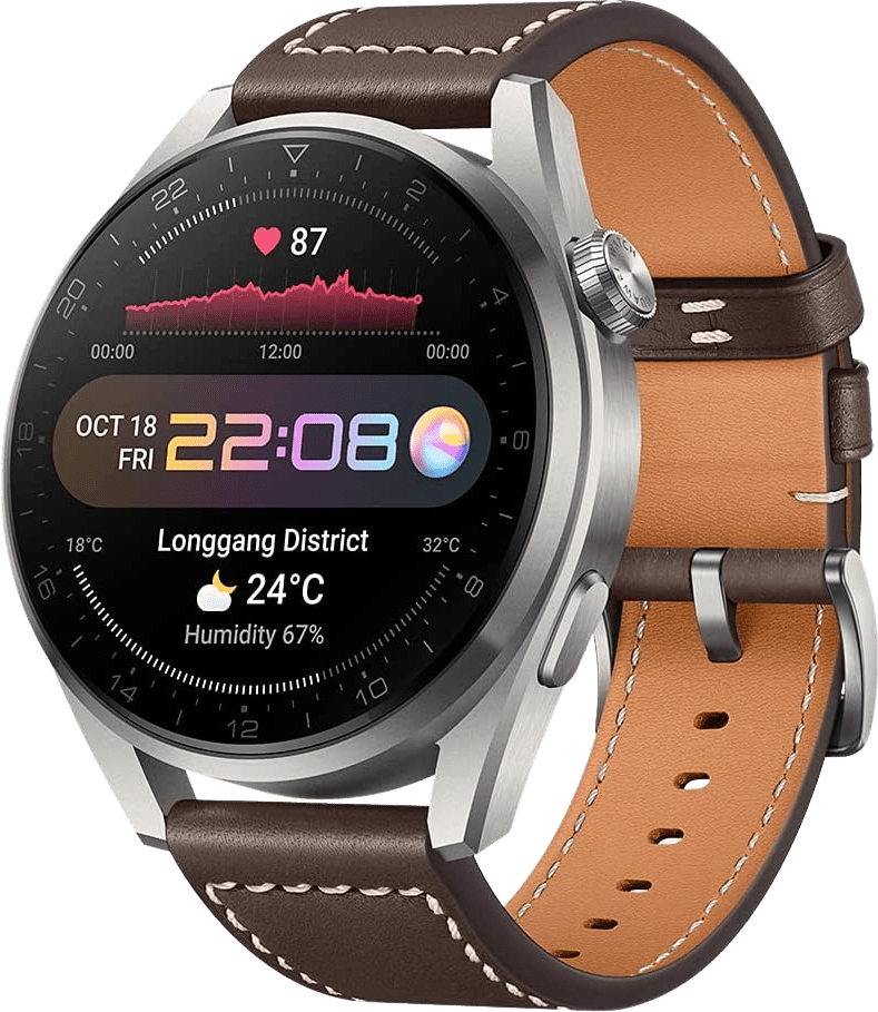 Braun Smartwatch Huawei Watch 3 Pro Classic GPS, titanium behuizing en leren band, 48mm.1