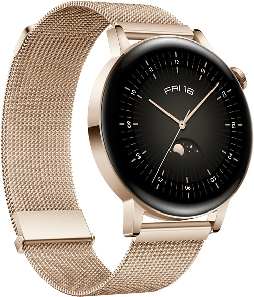 Braun Smartwatch Huawei GT3, Edelstahlgehäuse & Edelstahlarmband, 42mm.3