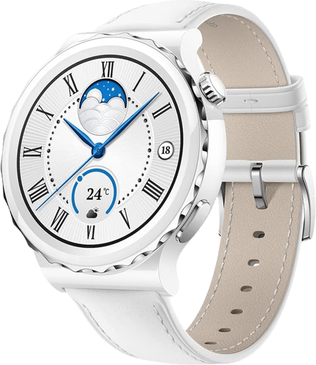 Weiß Huawei GT 3 Pro Smartwatch, Keramikgehäuse und Lederarmband, 43 mm.1