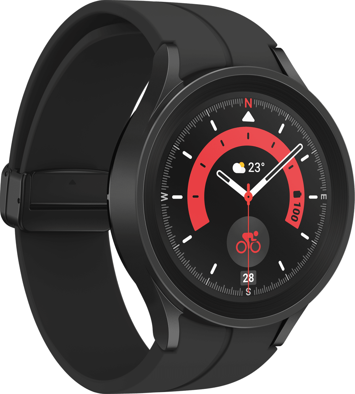 Black Titanium Samsung Galaxy Watch5 Pro Smartwatch, Titangehäuse und Sportarmband, 45 mm.3