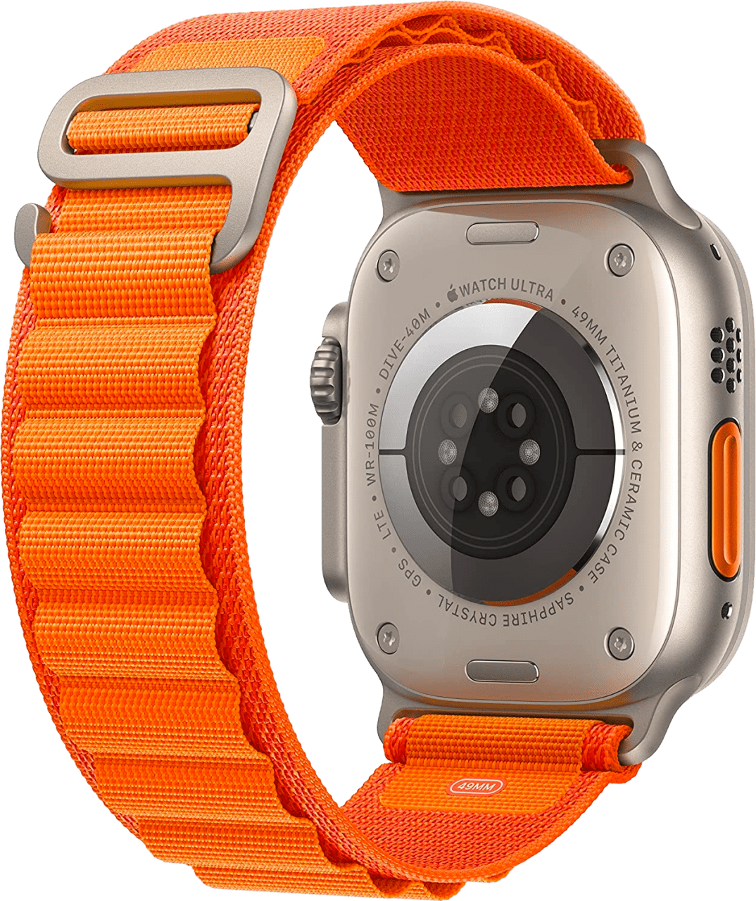 Orange Apple Watch Ultra GPS + Cellular, Silver Titanium Case and Alpine Loop, M.3