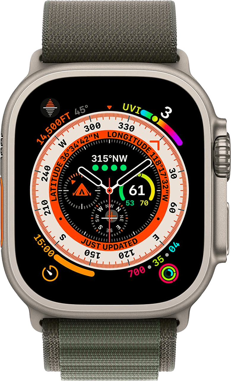 Grün Apple Watch Ultra GPS + Cellular, Silver Titanium Case and Alpine Loop, M.3