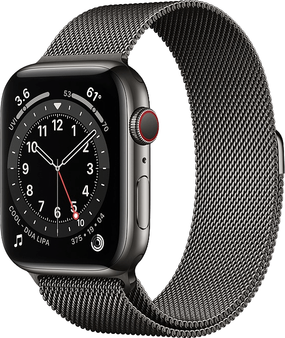 Apple Watch Series 6 44 mm kast van grijs roestvrij staal met grijs Milanees bandje [wifi + cellular]