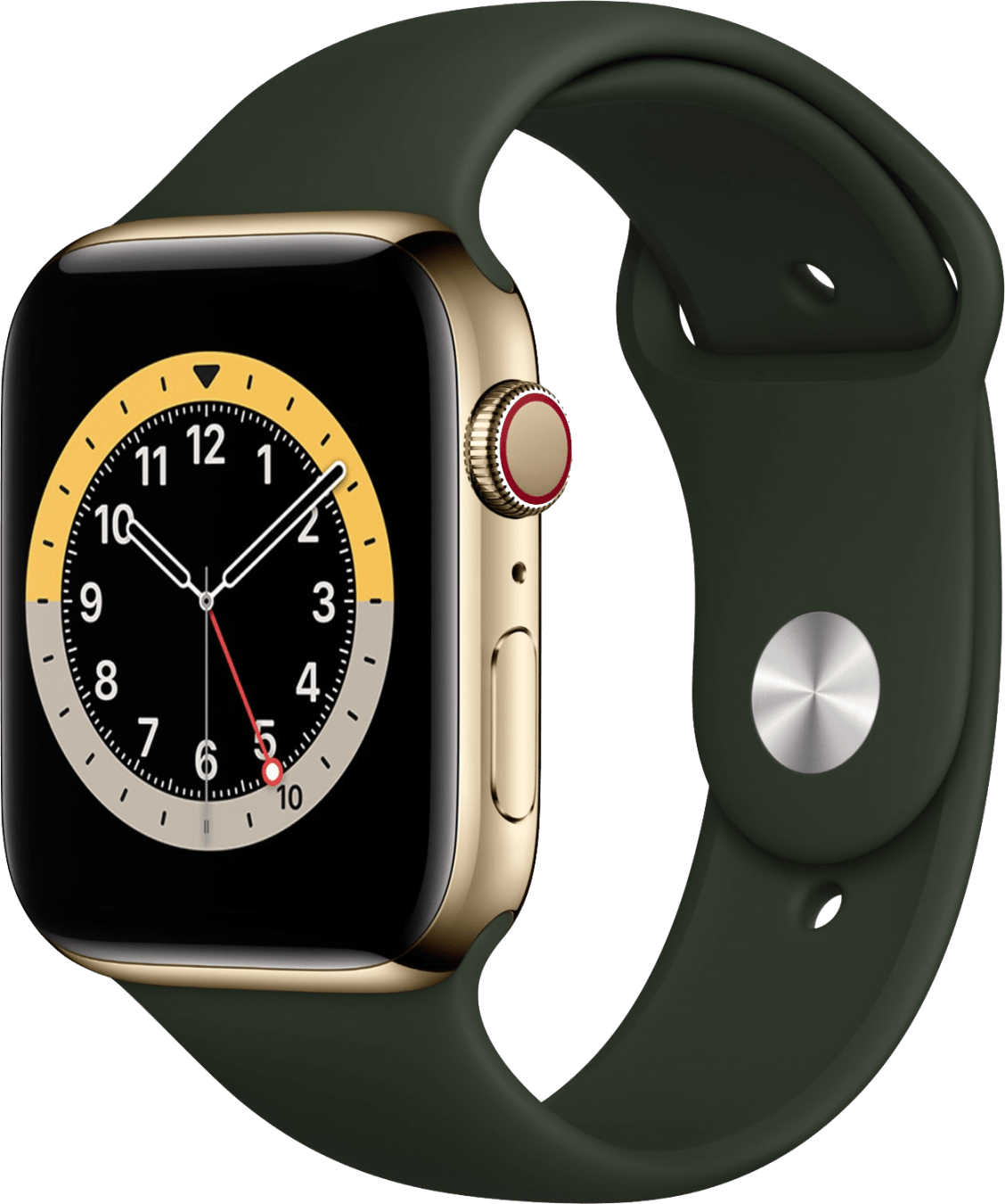 Apple Watch Series 6 40 mm kast van goud roestvrij staal met groen sportbandje [wifi + cellular]